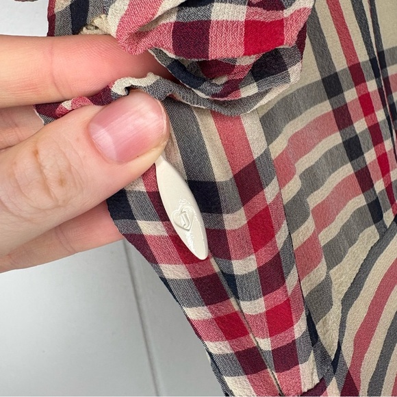 Vintage Juicy Couture High Seas Plaid Top Blouse Silk Y2K Preppy Girly Pleated 4 - Picture 9 of 11